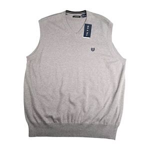 Chaps V-Neck Sweater Vest Mens Size 2XLT Gray Preppy Business Golf Ski Cabin NWT